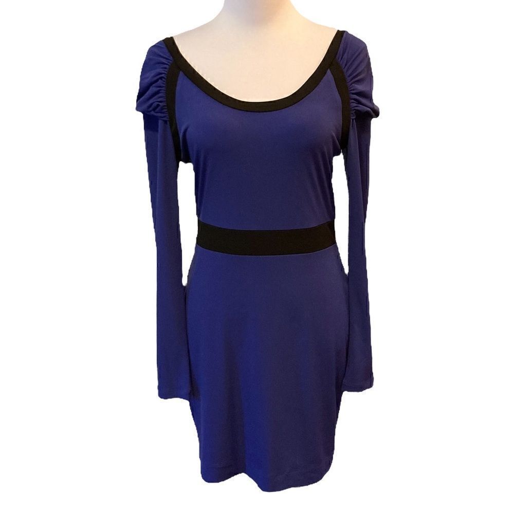 BCBGeneration Purplish Blue Long Sleeve Boatneck Dress, Size M